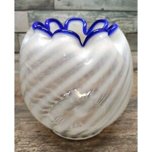 Fenton Opalescent Blue Ridge Spiral Optic Rose Bowl Vase 201-Mid Century Modern